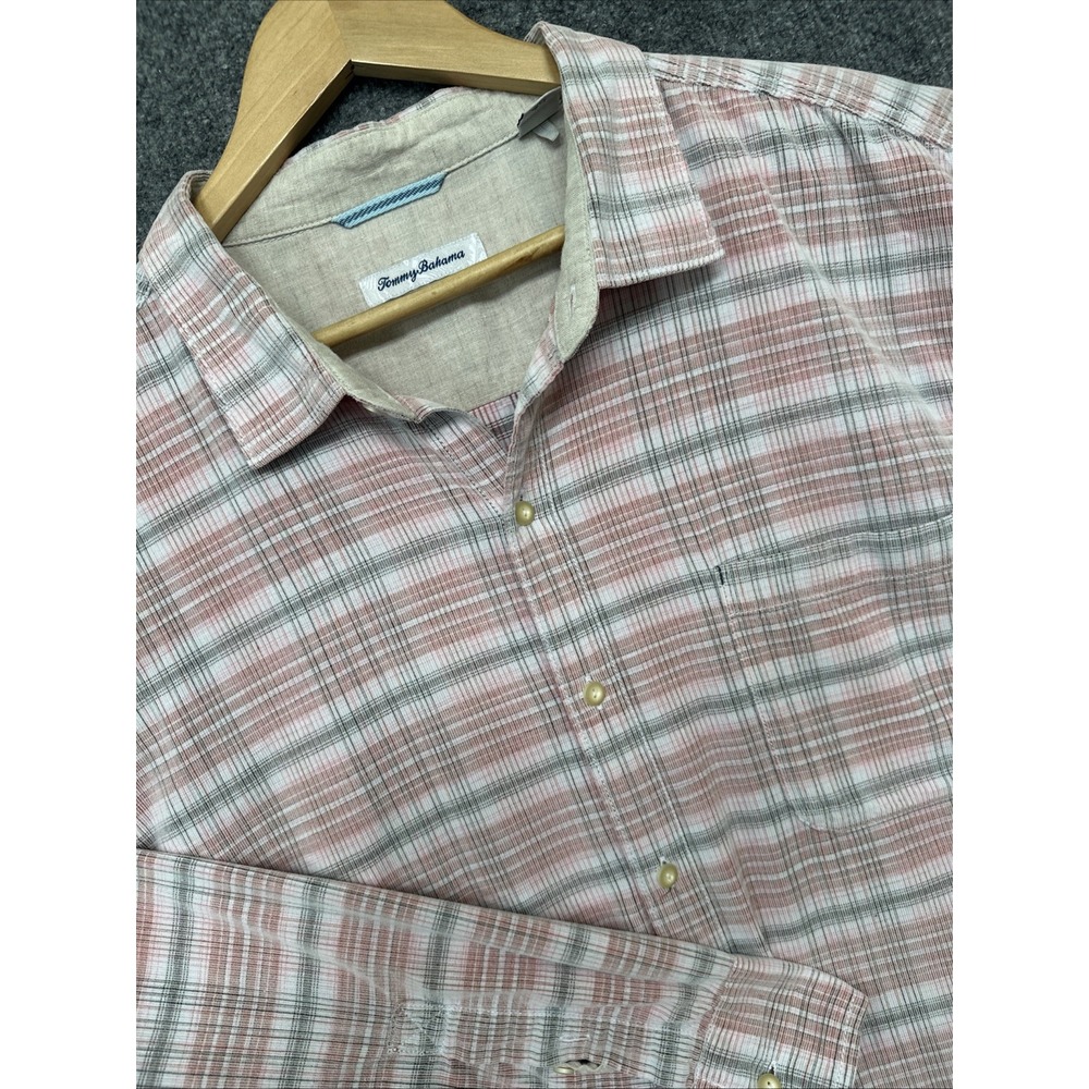 Tommy Bahama Men's Sz 2XLT Button Up Pink Plaid Corduroy Long Sleeve